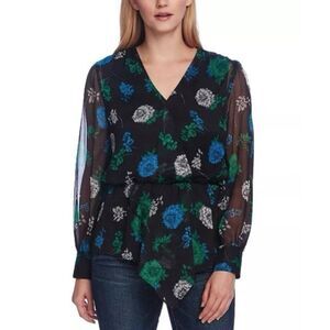 Vince Camuto- Floral-Print Cinched-Waist Top